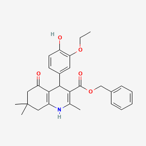 molecular formula C28H31NO5 B11699186 Benzyl 4-(3-ethoxy-4-hydroxyphenyl)-2,7,7-trimethyl-5-oxo-1,4,5,6,7,8-hexahydroquinoline-3-carboxylate 