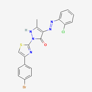 (4E)-2-[4-(4-bromophenyl)-1,3-thiazol-2-yl]-4-[2-(2-chlorophenyl)hydrazinylidene]-5-methyl-2,4-dihydro-3H-pyrazol-3-one