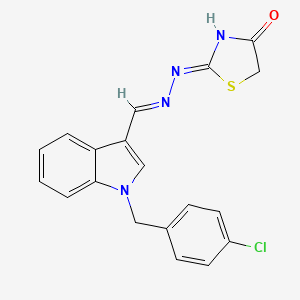 molecular formula C19H15ClN4OS B11699569 (2Z)-2-[(2E)-{[1-(4-chlorobenzyl)-1H-indol-3-yl]methylidene}hydrazinylidene]-1,3-thiazolidin-4-one 