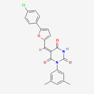 molecular formula C23H17ClN2O4 B11699574 (5E)-5-{[5-(4-chlorophenyl)furan-2-yl]methylidene}-3-(3,5-dimethylphenyl)-6-hydroxypyrimidine-2,4(3H,5H)-dione 