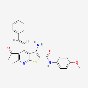 molecular formula C26H23N3O3S B1169961 5-acetyl-3-amino-N-(4-methoxyphenyl)-6-methyl-4-[(E)-2-phenylethenyl]thieno[2,3-b]pyridine-2-carboxamide 