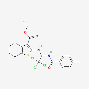 molecular formula C21H23Cl3N2O3S B11699626 Ethyl 2-({2,2,2-trichloro-1-[(4-methylbenzoyl)amino]ethyl}amino)-4,5,6,7-tetrahydro-1-benzothiophene-3-carboxylate 