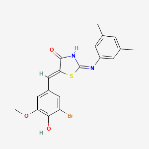 molecular formula C19H17BrN2O3S B11699639 (2Z,5Z)-5-(3-bromo-4-hydroxy-5-methoxybenzylidene)-2-[(3,5-dimethylphenyl)imino]-1,3-thiazolidin-4-one 