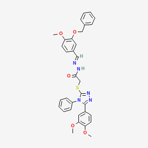 molecular formula C33H31N5O5S B11699658 N'-[(E)-[3-(Benzyloxy)-4-methoxyphenyl]methylidene]-2-{[5-(3,4-dimethoxyphenyl)-4-phenyl-4H-1,2,4-triazol-3-YL]sulfanyl}acetohydrazide 