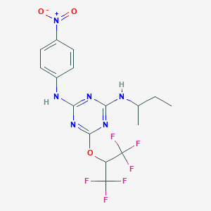 molecular formula C16H16F6N6O3 B11699843 N-(butan-2-yl)-6-[(1,1,1,3,3,3-hexafluoropropan-2-yl)oxy]-N'-(4-nitrophenyl)-1,3,5-triazine-2,4-diamine 