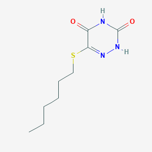 molecular formula C9H15N3O2S B11699899 6-(hexylsulfanyl)-1,2,4-triazine-3,5(2H,4H)-dione CAS No. 4956-08-5