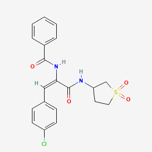 molecular formula C20H19ClN2O4S B11699903 N-{(1E)-1-(4-chlorophenyl)-3-[(1,1-dioxidotetrahydrothiophen-3-yl)amino]-3-oxoprop-1-en-2-yl}benzamide 