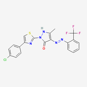 molecular formula C20H13ClF3N5OS B11700045 (4E)-2-[4-(4-chlorophenyl)-1,3-thiazol-2-yl]-5-methyl-4-{2-[2-(trifluoromethyl)phenyl]hydrazinylidene}-2,4-dihydro-3H-pyrazol-3-one 