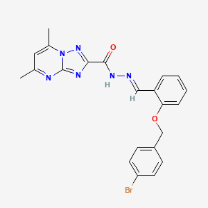 molecular formula C22H19BrN6O2 B11700103 N'-[(E)-{2-[(4-bromobenzyl)oxy]phenyl}methylidene]-5,7-dimethyl[1,2,4]triazolo[1,5-a]pyrimidine-2-carbohydrazide 