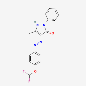 molecular formula C17H14F2N4O2 B11700225 (4Z)-4-{2-[4-(difluoromethoxy)phenyl]hydrazinylidene}-5-methyl-2-phenyl-2,4-dihydro-3H-pyrazol-3-one 