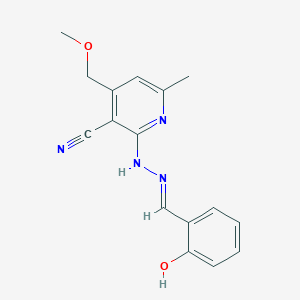 molecular formula C16H16N4O2 B11700376 2-[(2E)-2-(2-hydroxybenzylidene)hydrazinyl]-4-(methoxymethyl)-6-methylpyridine-3-carbonitrile 