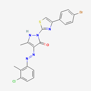 molecular formula C20H15BrClN5OS B11700380 (4Z)-2-[4-(4-bromophenyl)-1,3-thiazol-2-yl]-4-[2-(3-chloro-2-methylphenyl)hydrazinylidene]-5-methyl-2,4-dihydro-3H-pyrazol-3-one 