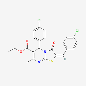 Ethyl (2E)-2-(4-chlorobenzylidene)-5-(4-chlorophenyl)-7-methyl-3-oxo-2,3-dihydro-5H-[1,3]thiazolo[3,2-A]pyrimidine-6-carboxylate