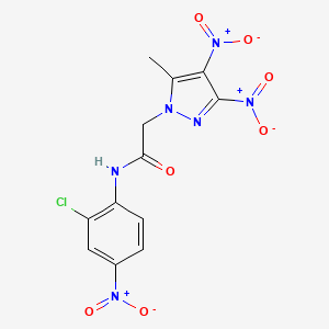 molecular formula C12H9ClN6O7 B11700407 N-(2-chloro-4-nitrophenyl)-2-(5-methyl-3,4-dinitro-1H-pyrazol-1-yl)acetamide 