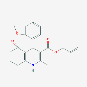 molecular formula C21H23NO4 B11700559 Prop-2-en-1-yl 4-(2-methoxyphenyl)-2-methyl-5-oxo-1,4,5,6,7,8-hexahydroquinoline-3-carboxylate 