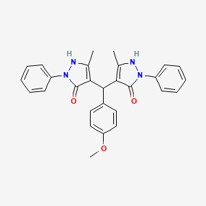 molecular formula C28H26N4O3 B11700566 4,4'-[(4-methoxyphenyl)methylene]bis(3-methyl-1-phenyl-1H-pyrazol-5-ol) 