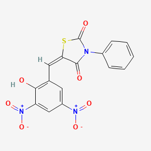 molecular formula C16H9N3O7S B11700616 (5E)-5-[(2-hydroxy-3,5-dinitrophenyl)methylidene]-3-phenyl-1,3-thiazolidine-2,4-dione 