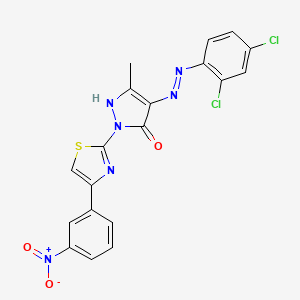 molecular formula C19H12Cl2N6O3S B11700682 (4Z)-4-[2-(2,4-dichlorophenyl)hydrazinylidene]-5-methyl-2-[4-(3-nitrophenyl)-1,3-thiazol-2-yl]-2,4-dihydro-3H-pyrazol-3-one 