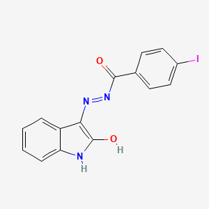 molecular formula C15H10IN3O2 B11700698 4-Iodo-N'-[(3E)-2-oxo-2,3-dihydro-1H-indol-3-ylidene]benzohydrazide 