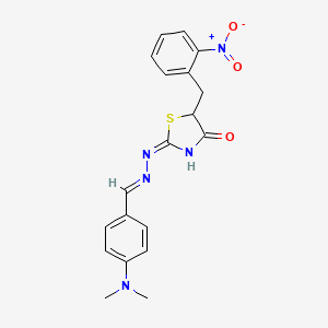 molecular formula C19H19N5O3S B11700760 (2E)-2-{(2E)-[4-(dimethylamino)benzylidene]hydrazinylidene}-5-(2-nitrobenzyl)-1,3-thiazolidin-4-one 