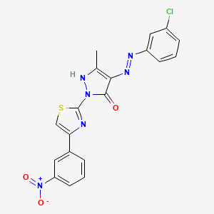 (4E)-4-[2-(3-chlorophenyl)hydrazinylidene]-5-methyl-2-[4-(3-nitrophenyl)-1,3-thiazol-2-yl]-2,4-dihydro-3H-pyrazol-3-one