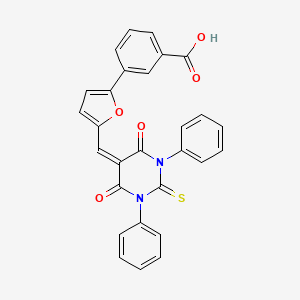 molecular formula C28H18N2O5S B11700888 3-{5-[(4,6-dioxo-1,3-diphenyl-2-thioxotetrahydropyrimidin-5(2H)-ylidene)methyl]furan-2-yl}benzoic acid 