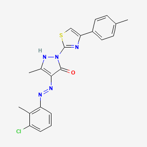 molecular formula C21H18ClN5OS B11700909 (4Z)-4-[2-(3-chloro-2-methylphenyl)hydrazinylidene]-5-methyl-2-[4-(4-methylphenyl)-1,3-thiazol-2-yl]-2,4-dihydro-3H-pyrazol-3-one 