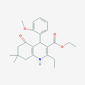 molecular formula C23H29NO4 B11700920 Ethyl 2-ethyl-4-(2-methoxyphenyl)-7,7-dimethyl-5-oxo-1,4,5,6,7,8-hexahydroquinoline-3-carboxylate 