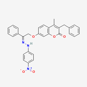 molecular formula C31H25N3O5 B11700948 3-benzyl-4-methyl-7-({(2Z)-2-[2-(4-nitrophenyl)hydrazinylidene]-2-phenylethyl}oxy)-2H-chromen-2-one 