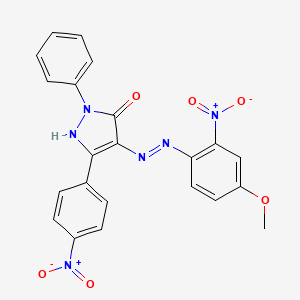 molecular formula C22H16N6O6 B11701071 (4Z)-4-[2-(4-methoxy-2-nitrophenyl)hydrazinylidene]-5-(4-nitrophenyl)-2-phenyl-2,4-dihydro-3H-pyrazol-3-one 