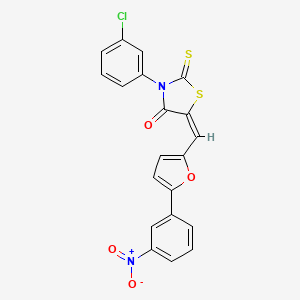 molecular formula C20H11ClN2O4S2 B11701123 (5E)-3-(3-Chlorophenyl)-5-{[5-(3-nitrophenyl)furan-2-YL]methylidene}-2-sulfanylidene-1,3-thiazolidin-4-one 