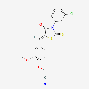 molecular formula C19H13ClN2O3S2 B11701202 (4-{(Z)-[3-(3-chlorophenyl)-4-oxo-2-thioxo-1,3-thiazolidin-5-ylidene]methyl}-2-methoxyphenoxy)acetonitrile 