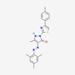 (4E)-5-methyl-2-[4-(4-methylphenyl)-1,3-thiazol-2-yl]-4-[2-(2,4,6-trimethylphenyl)hydrazinylidene]-2,4-dihydro-3H-pyrazol-3-one