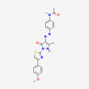 molecular formula C23H22N6O3S B11701312 N-{4-[(2Z)-2-{1-[4-(4-methoxyphenyl)-1,3-thiazol-2-yl]-3-methyl-5-oxo-1,5-dihydro-4H-pyrazol-4-ylidene}hydrazinyl]phenyl}-N-methylacetamide 