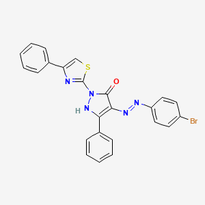 molecular formula C24H16BrN5OS B11701324 (4Z)-4-[2-(4-bromophenyl)hydrazinylidene]-5-phenyl-2-(4-phenyl-1,3-thiazol-2-yl)-2,4-dihydro-3H-pyrazol-3-one 