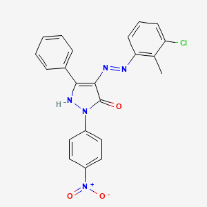 molecular formula C22H16ClN5O3 B11701335 (4E)-4-[2-(3-chloro-2-methylphenyl)hydrazinylidene]-2-(4-nitrophenyl)-5-phenyl-2,4-dihydro-3H-pyrazol-3-one 