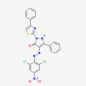 molecular formula C24H14Cl2N6O3S B11701343 (4Z)-4-[2-(2,6-dichloro-4-nitrophenyl)hydrazinylidene]-5-phenyl-2-(4-phenyl-1,3-thiazol-2-yl)-2,4-dihydro-3H-pyrazol-3-one 