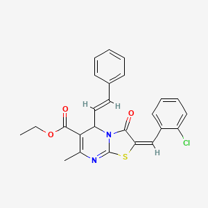 Ethyl (2E)-2-(2-chlorobenzylidene)-7-methyl-3-oxo-5-[(E)-2-phenylethenyl]-2,3-dihydro-5H-[1,3]thiazolo[3,2-A]pyrimidine-6-carboxylate