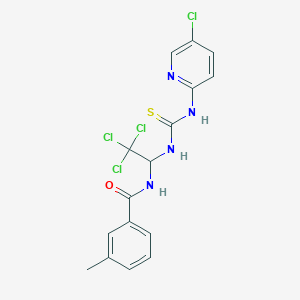 molecular formula C16H14Cl4N4OS B11701374 3-methyl-N-(2,2,2-trichloro-1-{[(5-chloropyridin-2-yl)carbamothioyl]amino}ethyl)benzamide 