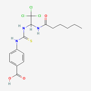 molecular formula C16H20Cl3N3O3S B11701388 4-{[(2,2,2-Trichloro-1-hexanamidoethyl)carbamothioyl]amino}benzoic acid 