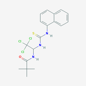 molecular formula C18H20Cl3N3OS B11701400 2,2-dimethyl-N-(2,2,2-trichloro-1-{[(1-naphthylamino)carbonothioyl]amino}ethyl)propanamide 