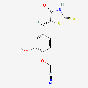 molecular formula C13H10N2O3S2 B11701540 {2-methoxy-4-[(Z)-(4-oxo-2-thioxo-1,3-thiazolidin-5-ylidene)methyl]phenoxy}acetonitrile 