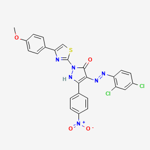 molecular formula C25H16Cl2N6O4S B11701549 (4Z)-4-[2-(2,4-dichlorophenyl)hydrazinylidene]-2-[4-(4-methoxyphenyl)-1,3-thiazol-2-yl]-5-(4-nitrophenyl)-2,4-dihydro-3H-pyrazol-3-one 