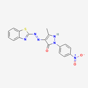 molecular formula C17H12N6O3S B11701567 4-(Benzothiazol-2-yl-hydrazono)-5-methyl-2-(4-nitro-phenyl)-2,4-dihydro-pyrazol-3-one 