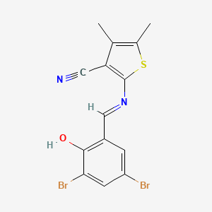 molecular formula C14H10Br2N2OS B11701583 2-{[(E)-(3,5-dibromo-2-hydroxyphenyl)methylidene]amino}-4,5-dimethylthiophene-3-carbonitrile 