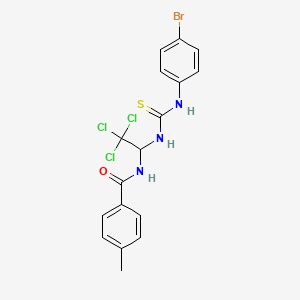 molecular formula C17H15BrCl3N3OS B11701641 N-(1-{[(4-bromoanilino)carbothioyl]amino}-2,2,2-trichloroethyl)-4-methylbenzamide 