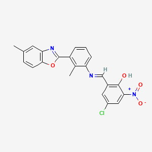 molecular formula C22H16ClN3O4 B11701686 4-chloro-2-[(E)-{[2-methyl-3-(5-methyl-1,3-benzoxazol-2-yl)phenyl]imino}methyl]-6-nitrophenol 