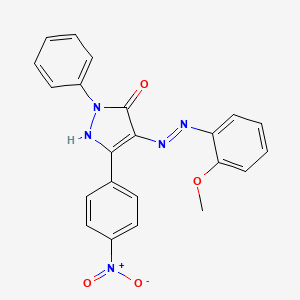 (4E)-4-[2-(2-methoxyphenyl)hydrazinylidene]-5-(4-nitrophenyl)-2-phenyl-2,4-dihydro-3H-pyrazol-3-one