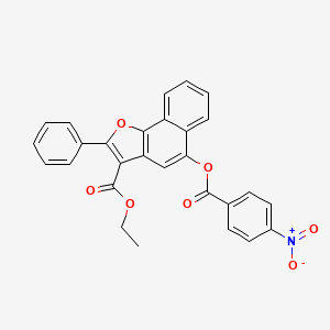 molecular formula C28H19NO7 B11701730 Ethyl 5-((4-nitrobenzoyl)oxy)-2-phenylnaphtho[1,2-b]furan-3-carboxylate 