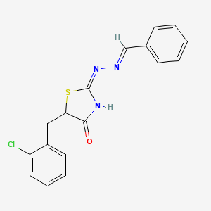 molecular formula C17H14ClN3OS B11701741 (2E)-5-[(2-Chlorophenyl)methyl]-2-[(2E)-2-(phenylmethylidene)hydrazin-1-ylidene]-1,3-thiazolidin-4-one 